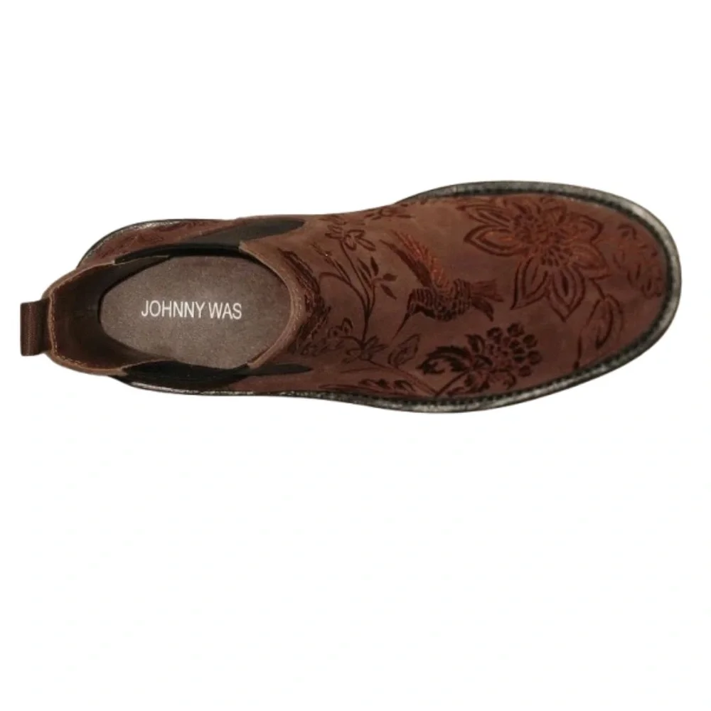 JOHNNY WAS SUEDE LEATHER BLUMA EMBROIDERED CHELSEA ANKLE BOOTS, SO STYLISH - Picture 10 of 14
